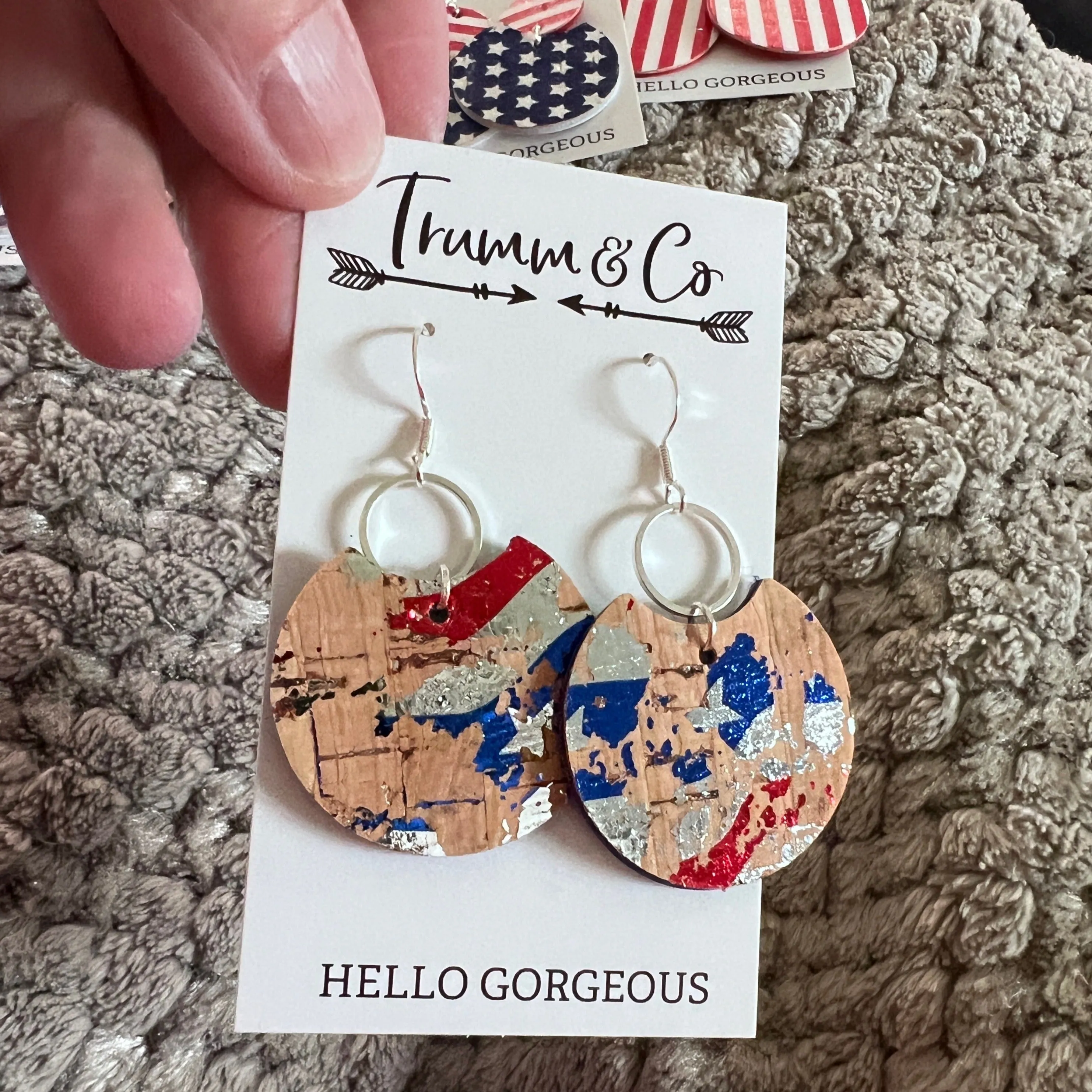 Lightweight|Cork|Leather|Earrings|Red, white, and blue