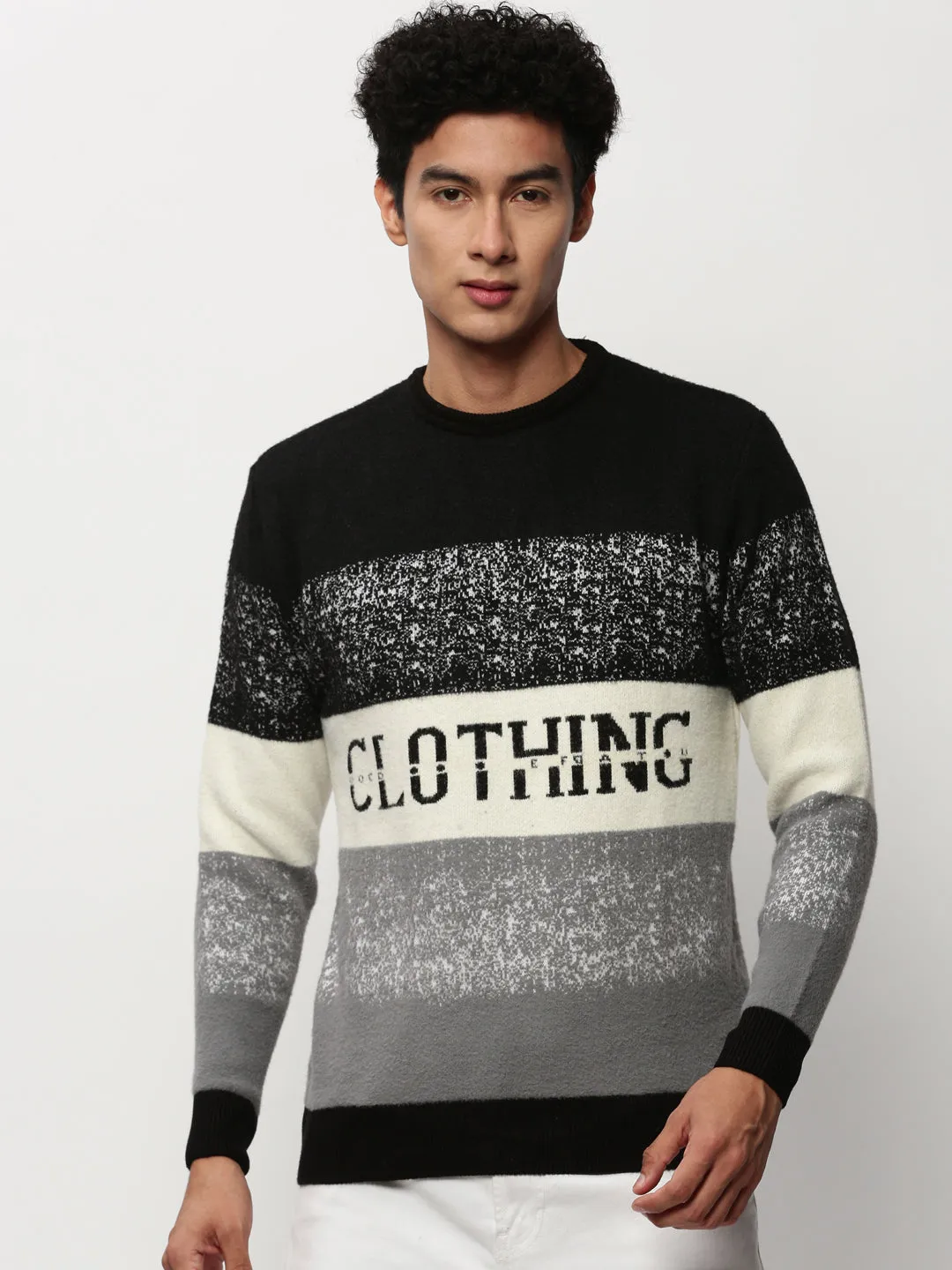 Men Black Colourblock Casual Sweaters