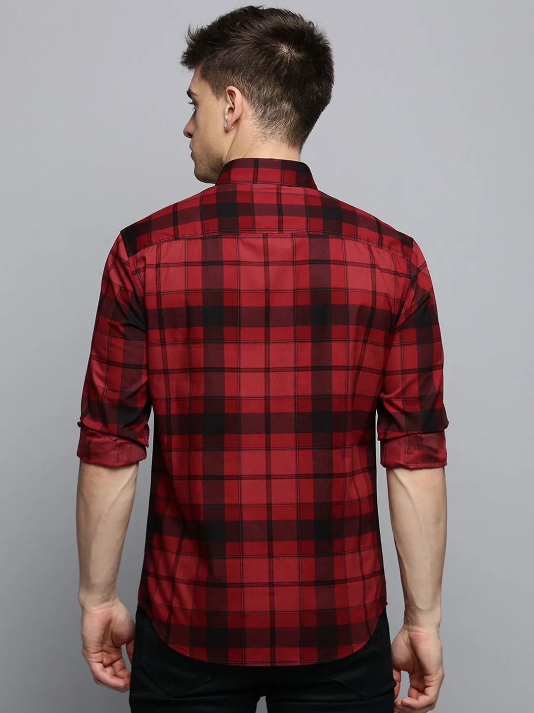 Men Maroon Checked Casual Shirt