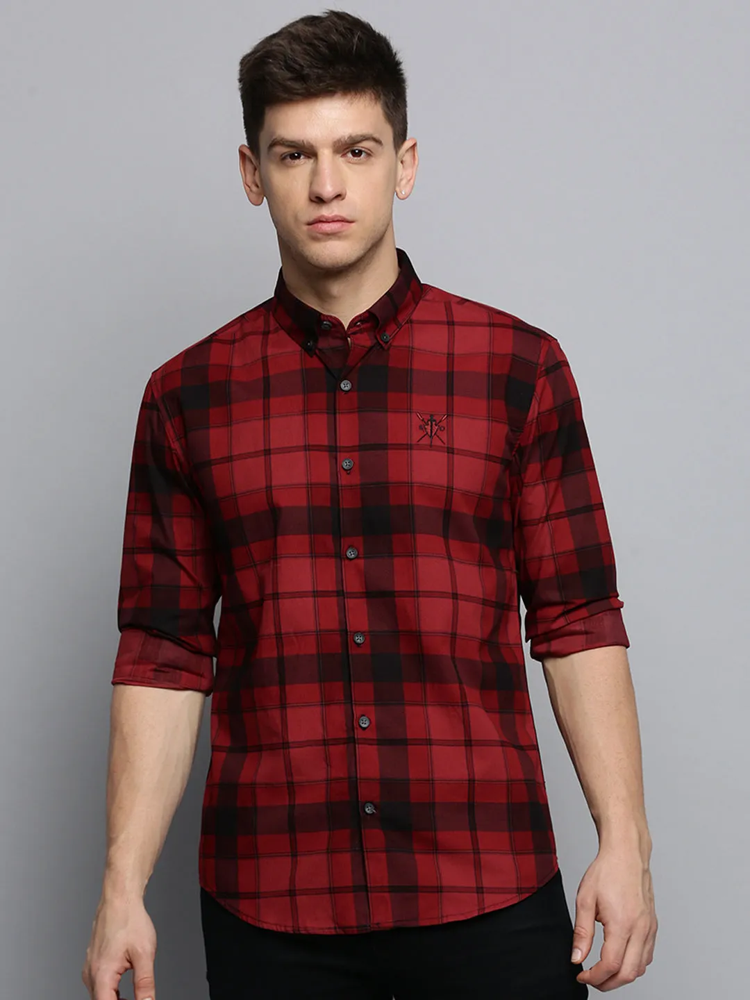 Men Maroon Checked Casual Shirt