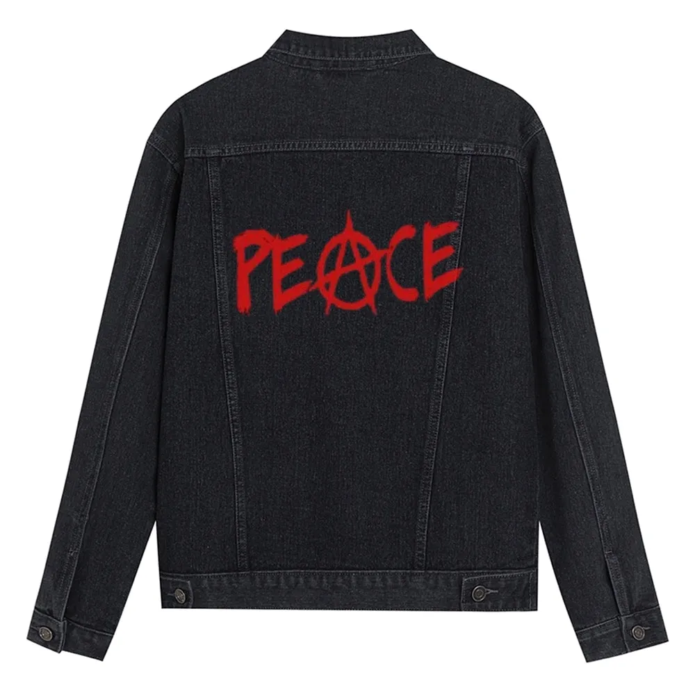 Mens Anarchy Peace Graphic Button Up Denim Jacket