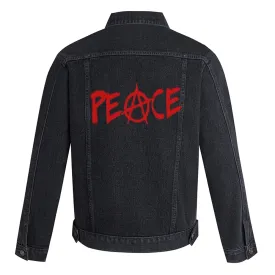 Mens Anarchy Peace Graphic Button Up Denim Jacket