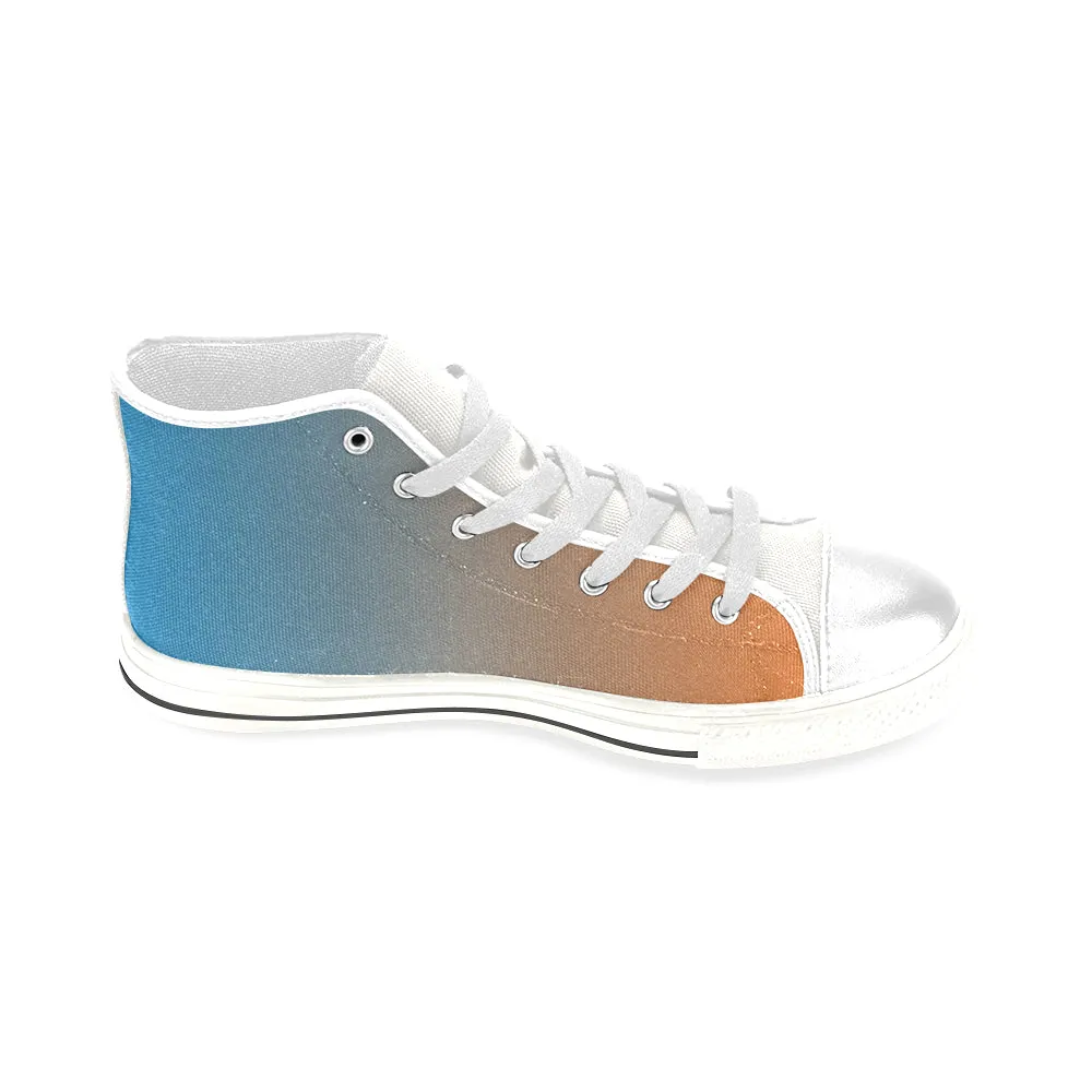 Men's Bluish Orange Solids Print Canvas High Top Shoes