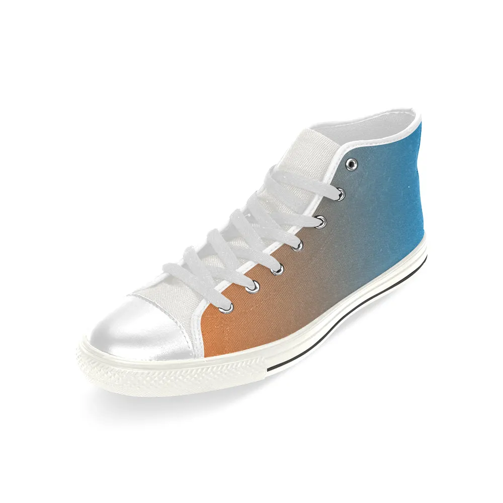 Men's Bluish Orange Solids Print Canvas High Top Shoes