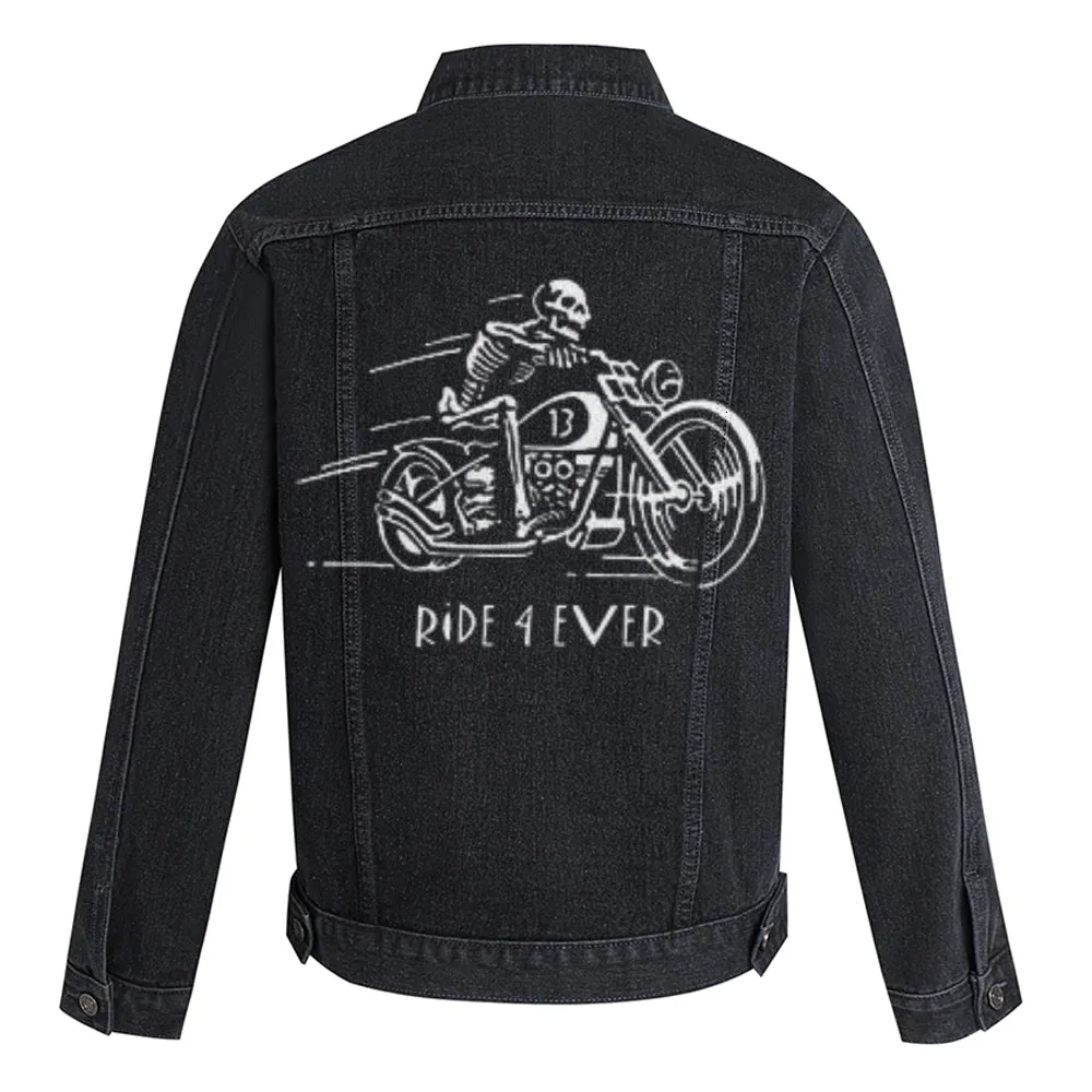 Mens RIVE 4 EVER Motorcycle Graphic Button Up Denim Jacket