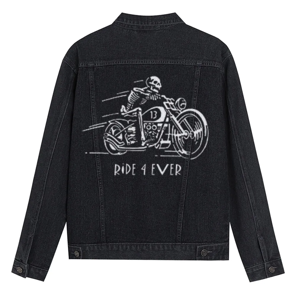 Mens RIVE 4 EVER Motorcycle Graphic Button Up Denim Jacket