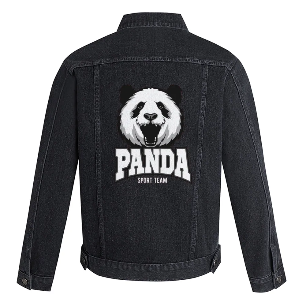 Mens Vintage Cartoon Prints PANDA SPORT TEAM Denim Jacket