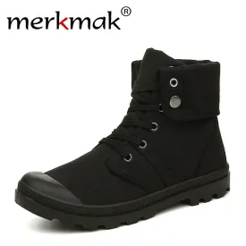 Merkmak Autumn Winter Men Canvas Boots Army Combat Style Fashion High-top Military Ankle Boots Men's Shoes Comfortable Sneakers