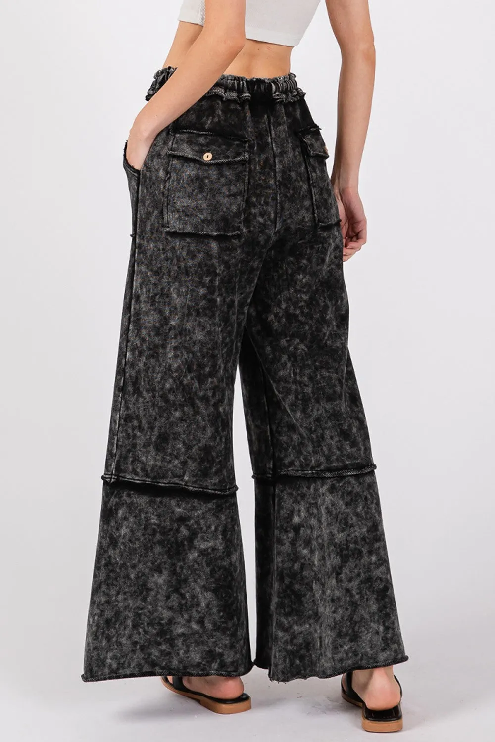 Mineral Washed Terry Wide Leg Pants Ash Black