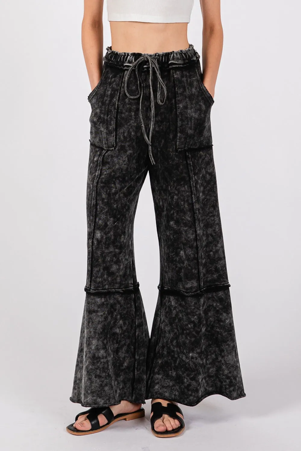 Mineral Washed Terry Wide Leg Pants Ash Black