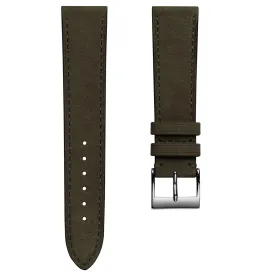 Mozet Flat Nubuck Handmade Leather Watch Strap - Khaki