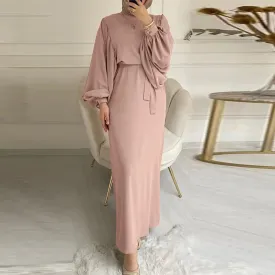 Muslim Long Sleeve Dress Prayer Clothes Women's  Solid Color Leisure Muslim Dress Robe Comfortable Breathable Muslim Costume