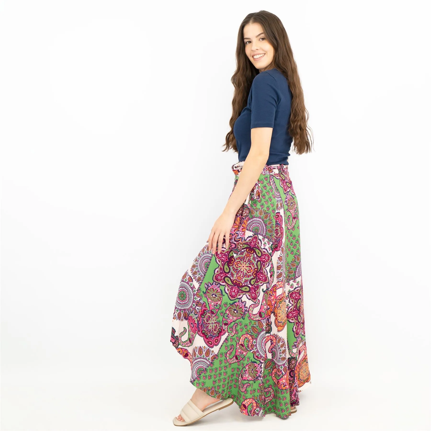 Next Green Floral Print A-Line Wrap Long Maxi Skirts