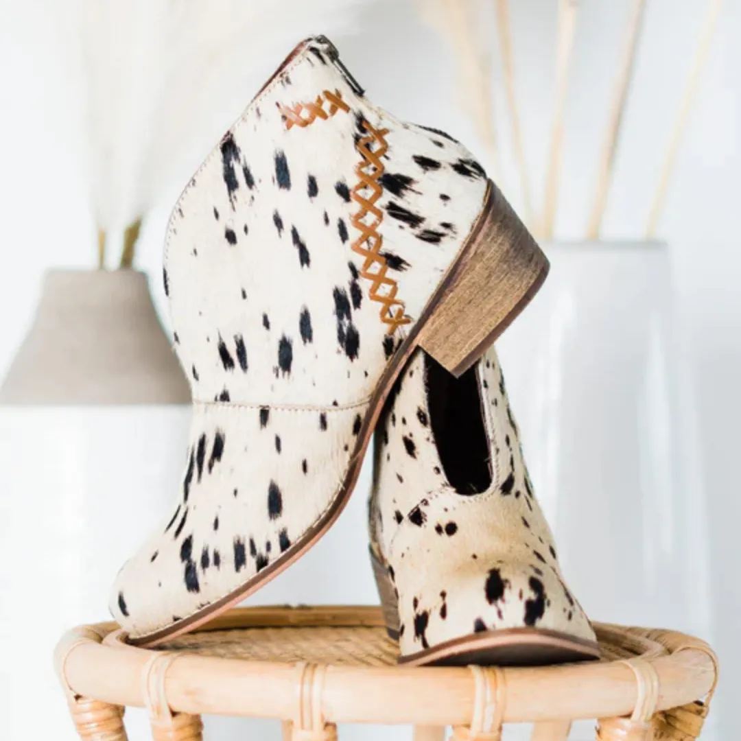 Online Exclusive | All Roads Bootie in Black and White Cow Print