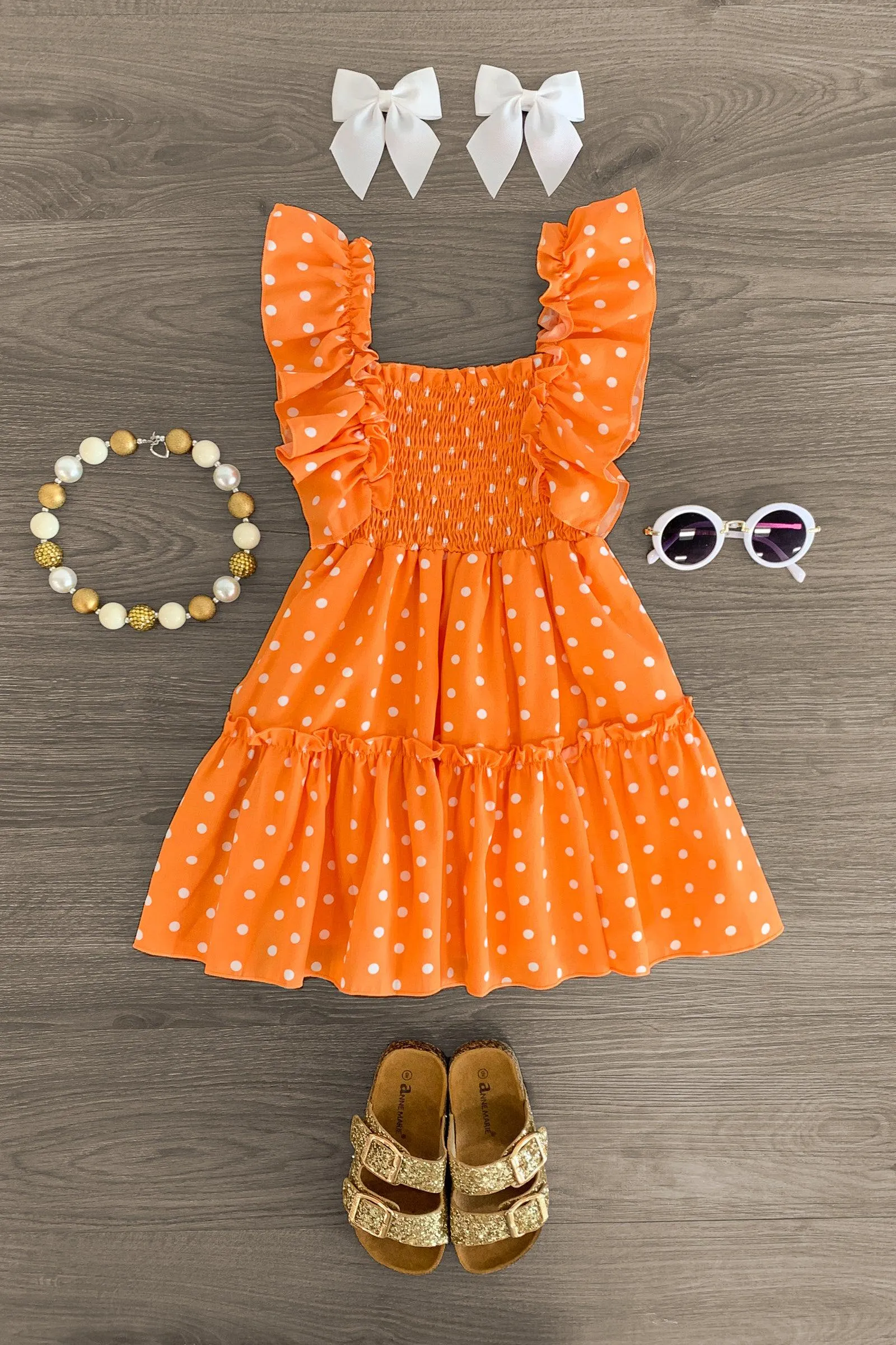 Orange Polka Dot Ruffle Dress