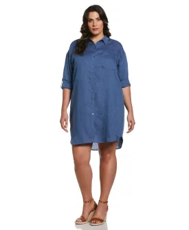 Plus Size Roll Sleeve Linen Shirt Dress