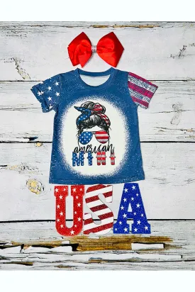 "AMERICAN MINI" patriotic girl bleached t-shirt DLH1224-04