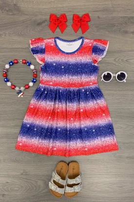 Red & Blue Stripe Glitter Pattern Dress