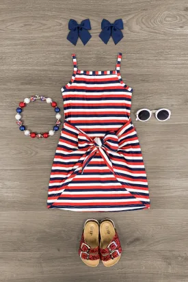 Red White & Navy Stripe Wrap Dress