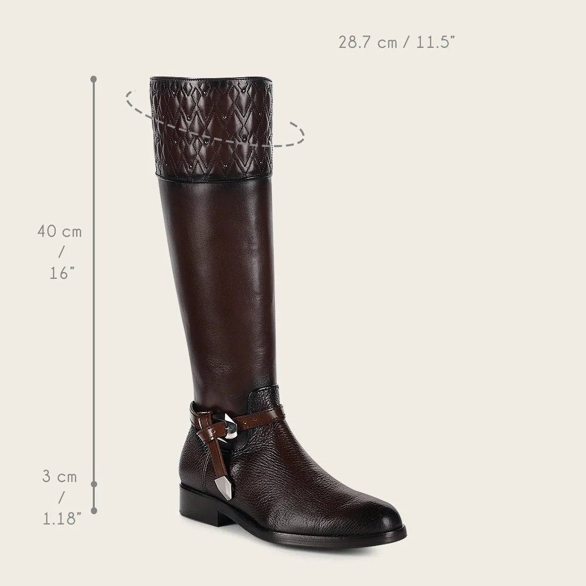 Riding style engraved brown calf boot