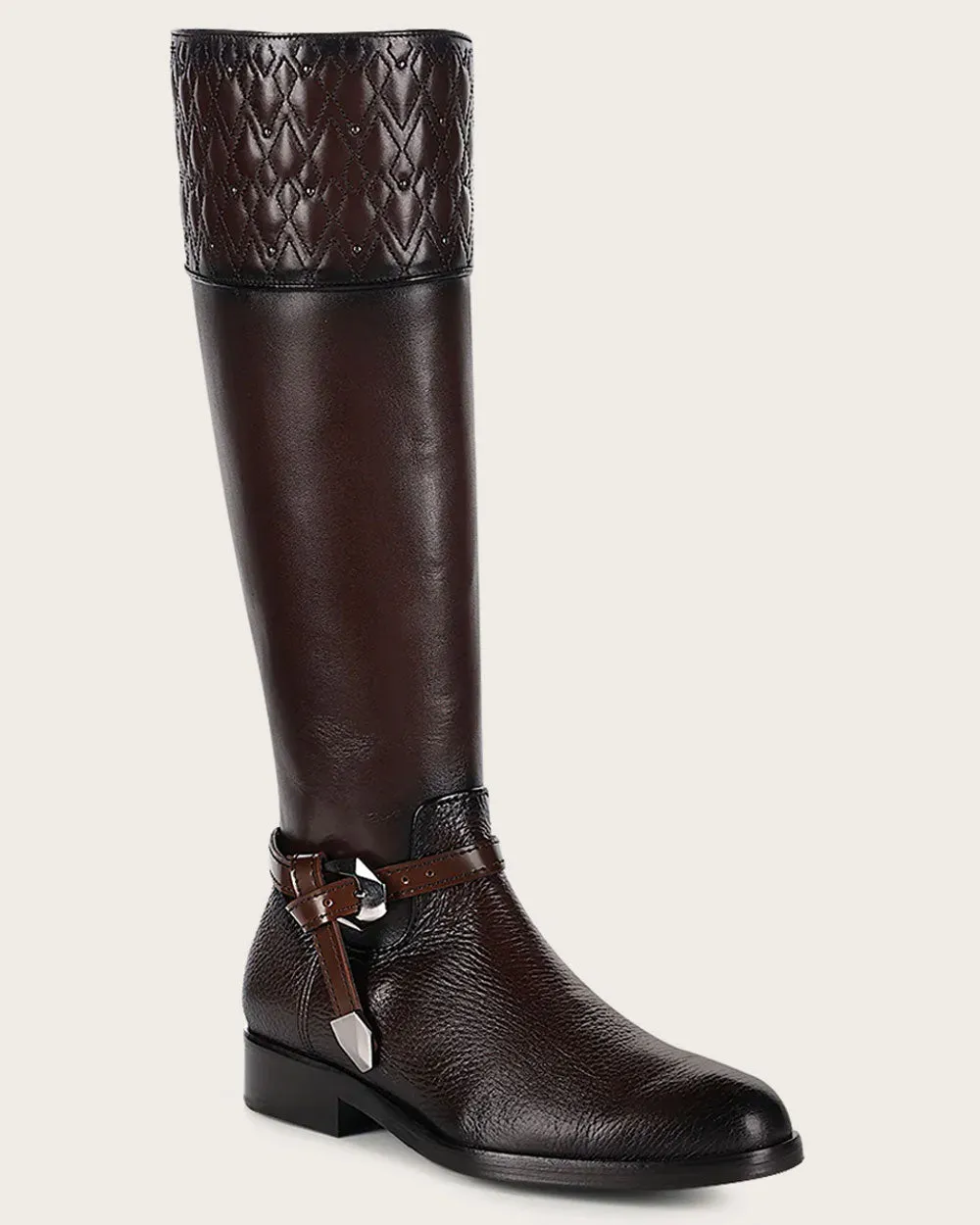 Riding style engraved brown calf boot