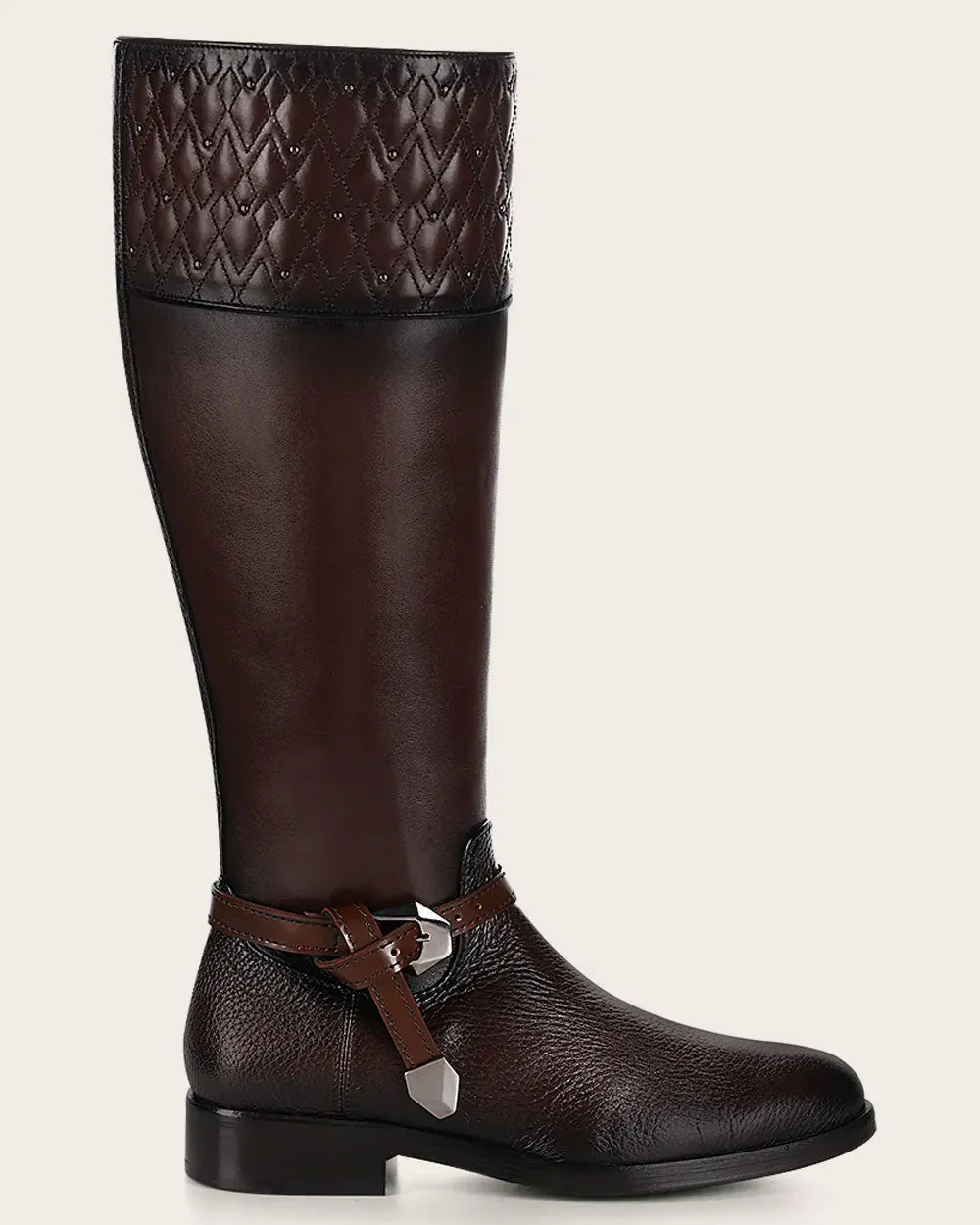 Riding style engraved brown calf boot