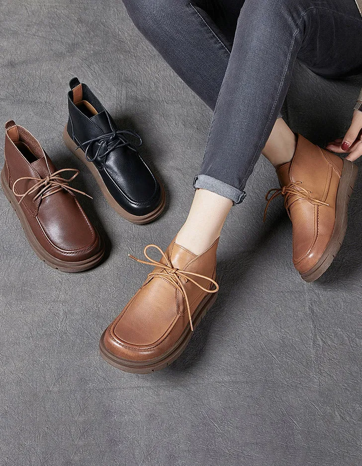 Round Head Comfortable Leather Ankle Boots