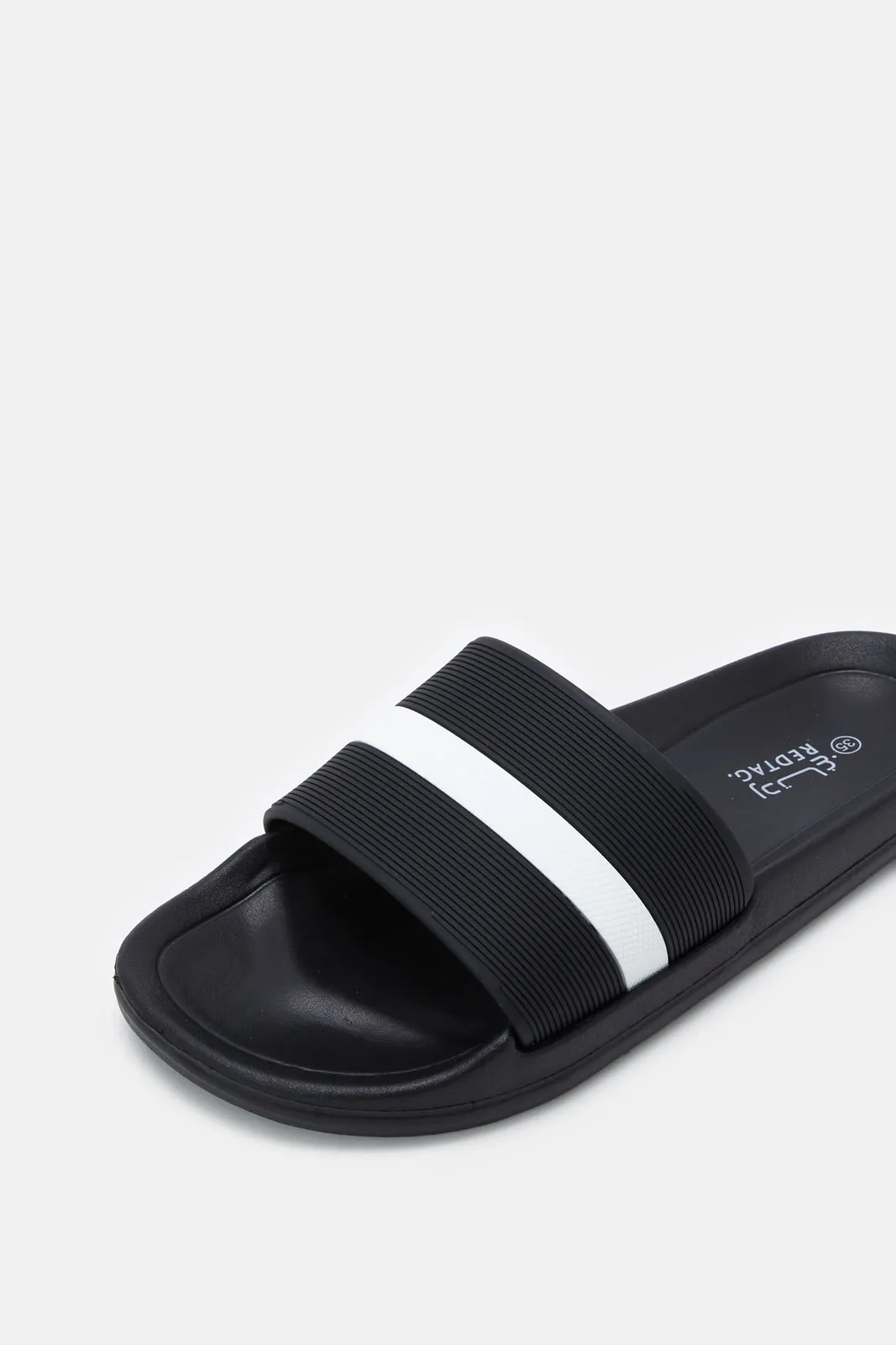 Senior Boys Black With White Stripes Slide