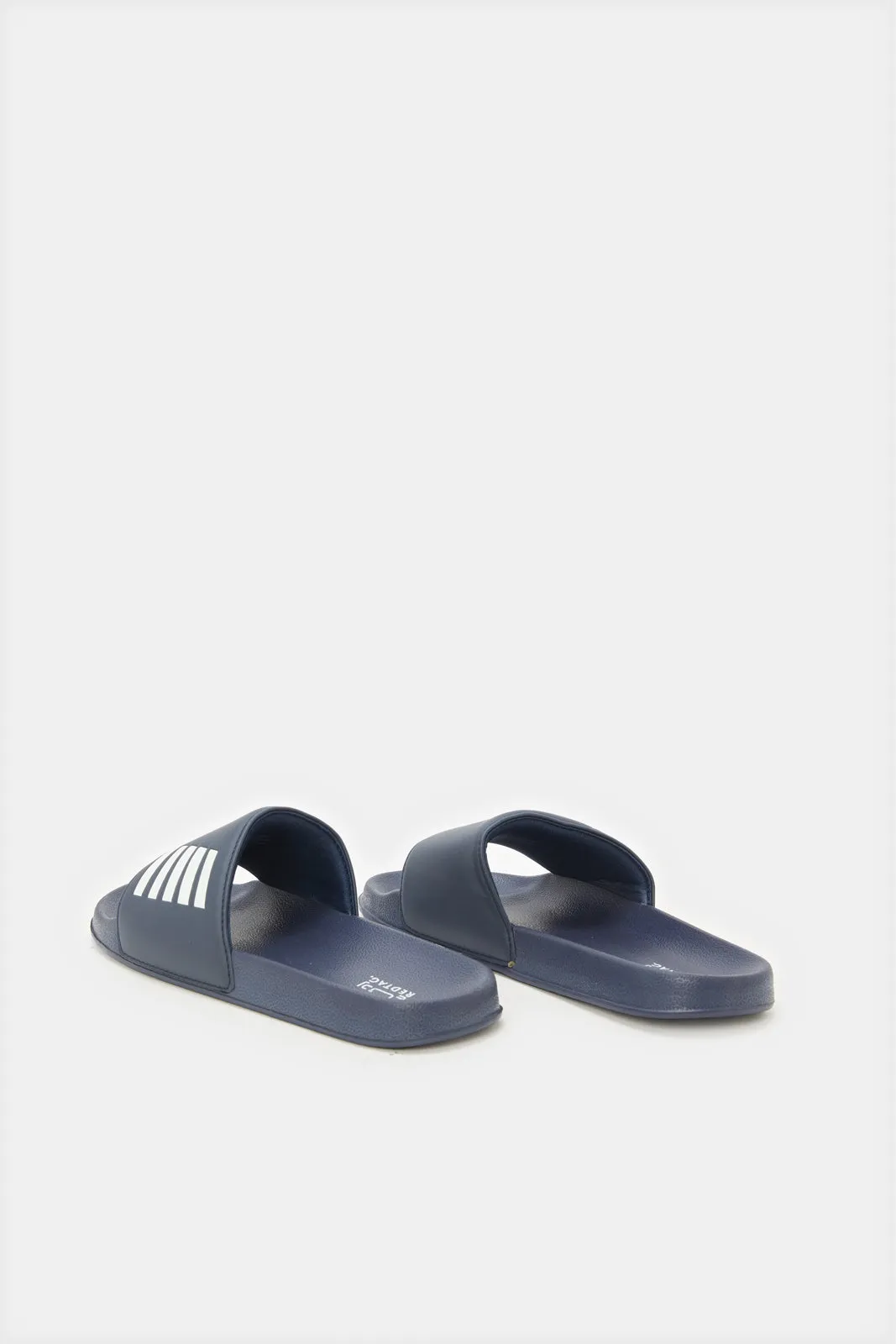 Senior Boys Navy Padded Striped Slide