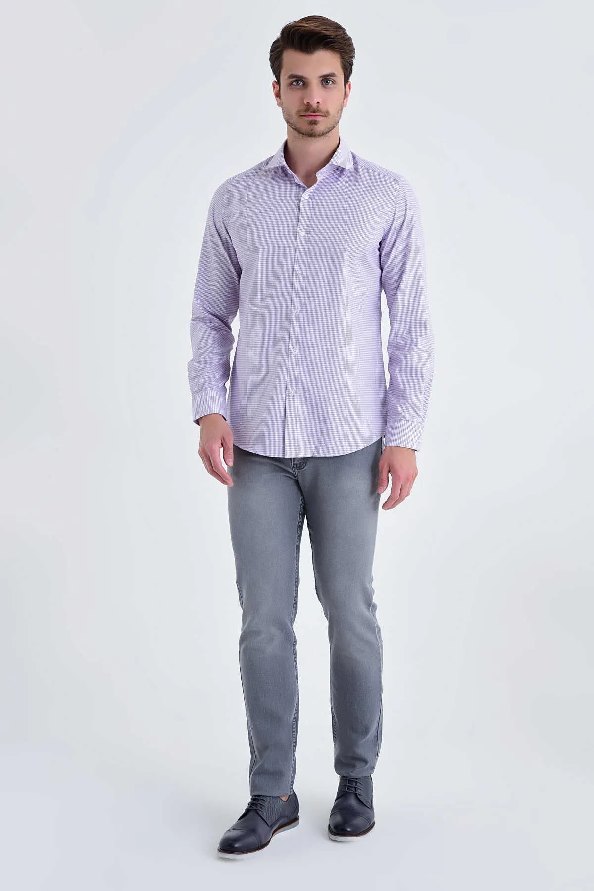 Slim Fit Patterned Cotton Casual Shirt, Purple D.