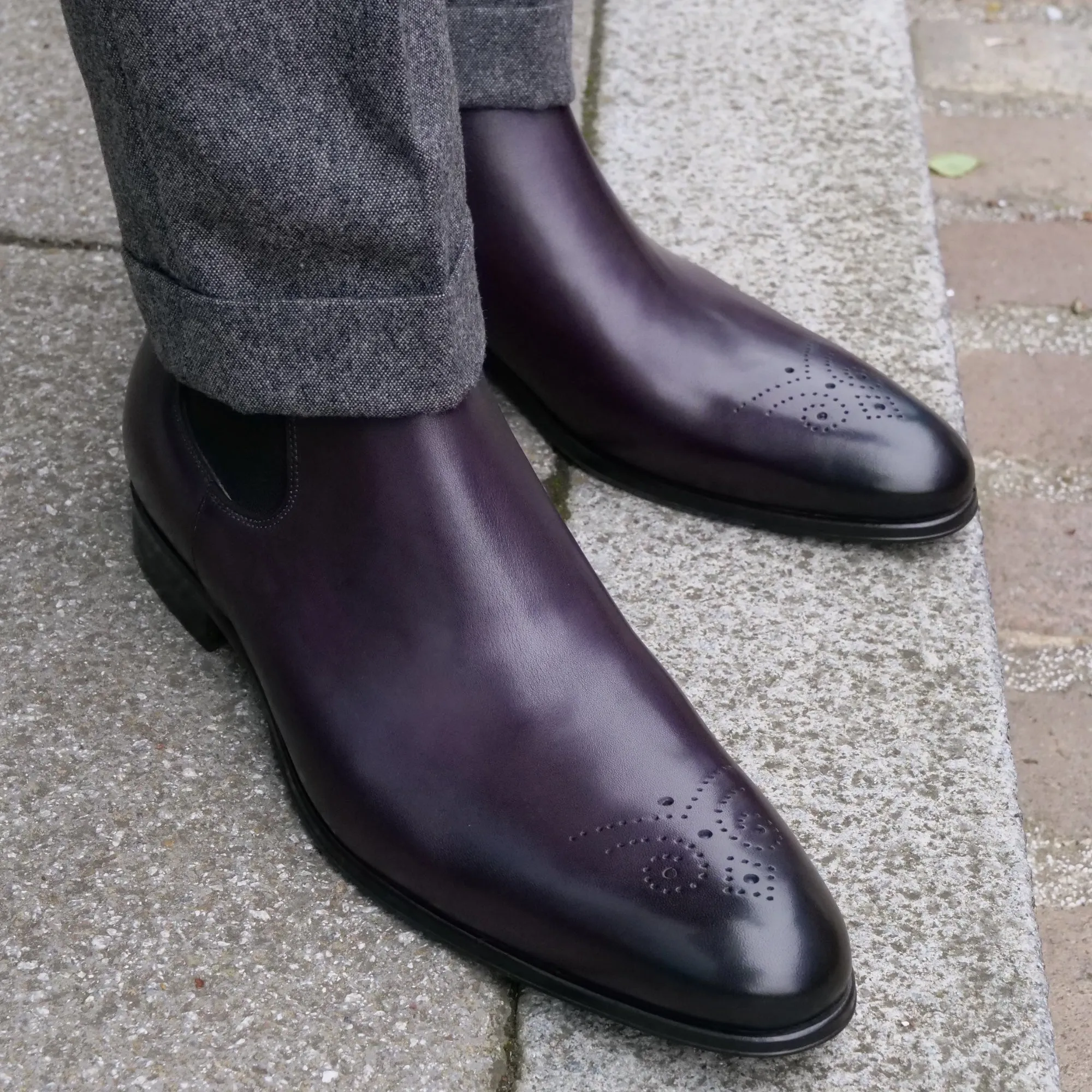 Stirling Brogue Chelsea Boot Aubergine