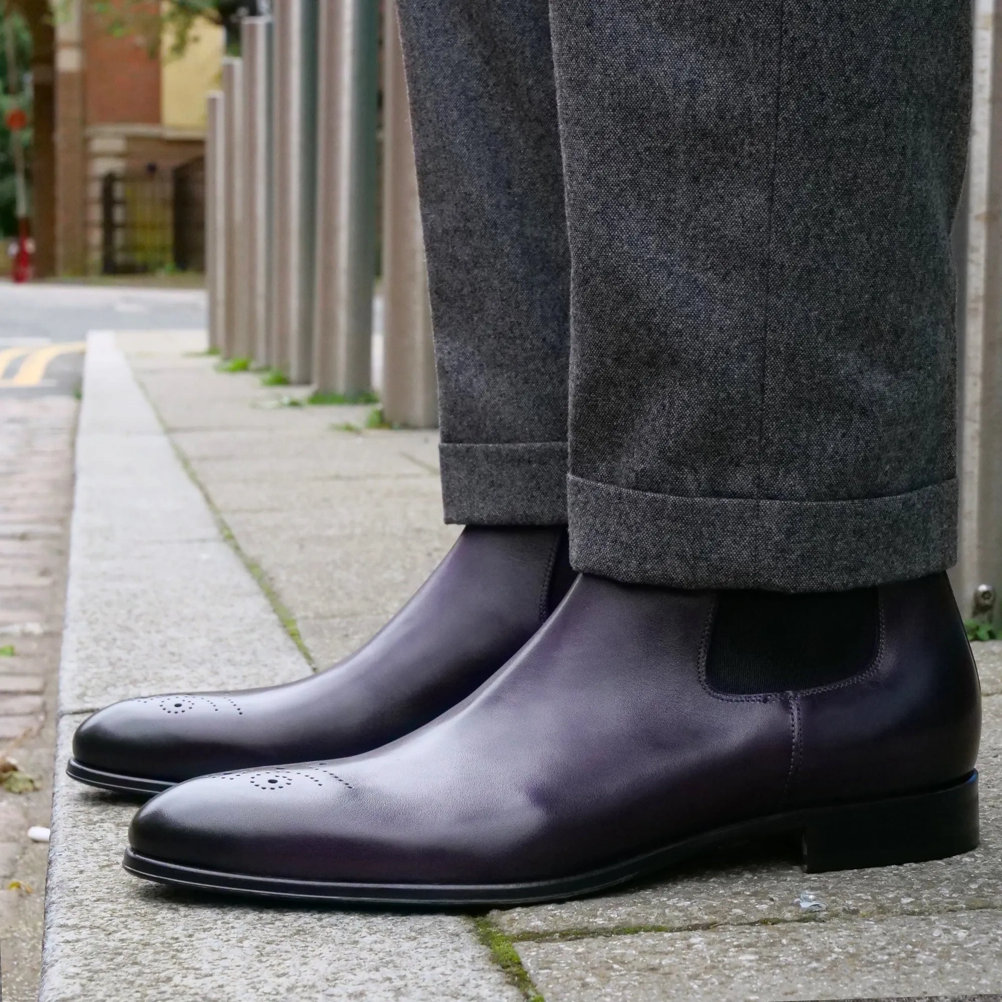 Stirling Brogue Chelsea Boot Aubergine