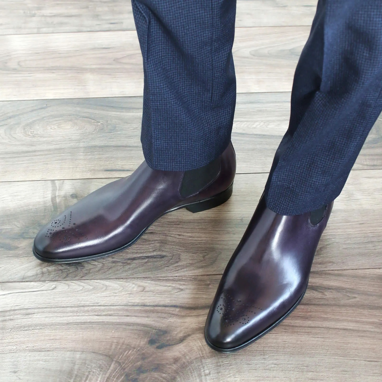 Stirling Brogue Chelsea Boot Aubergine