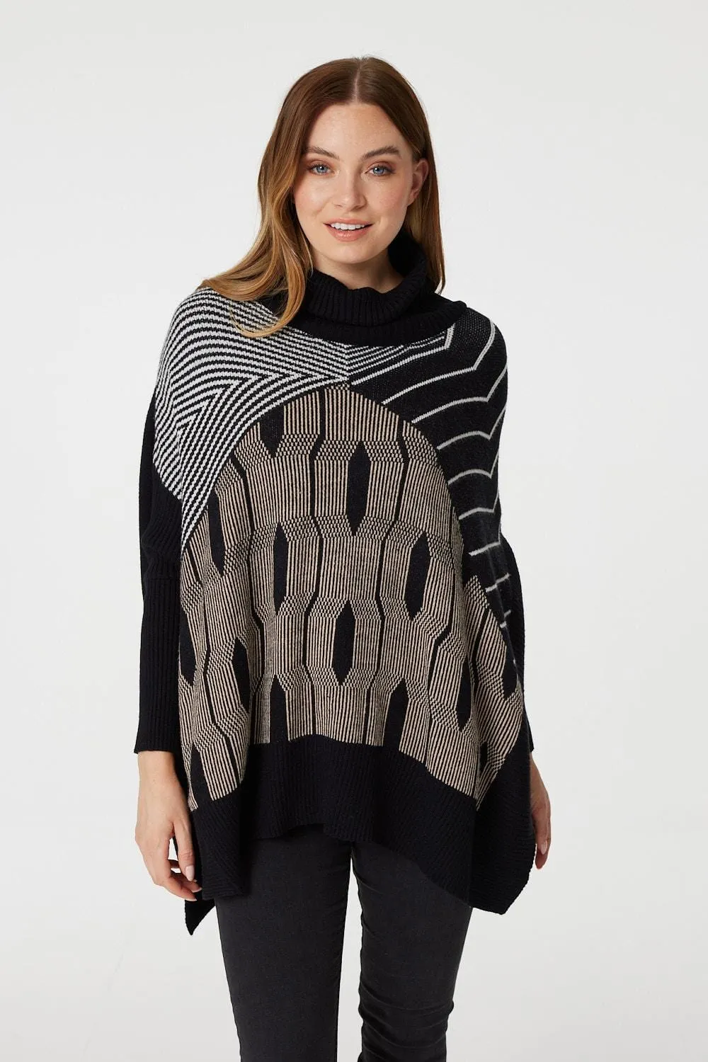 Striped Roll Neck Hanky Hem Jumper