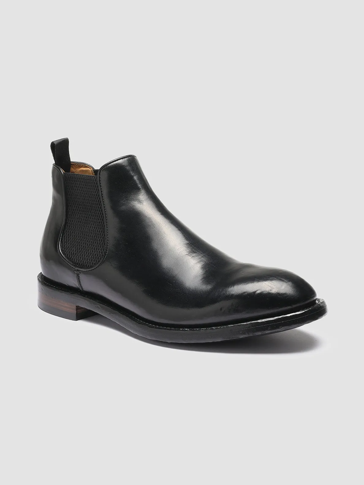 TEMPLE 008 - Black Leather Chelsea Boots