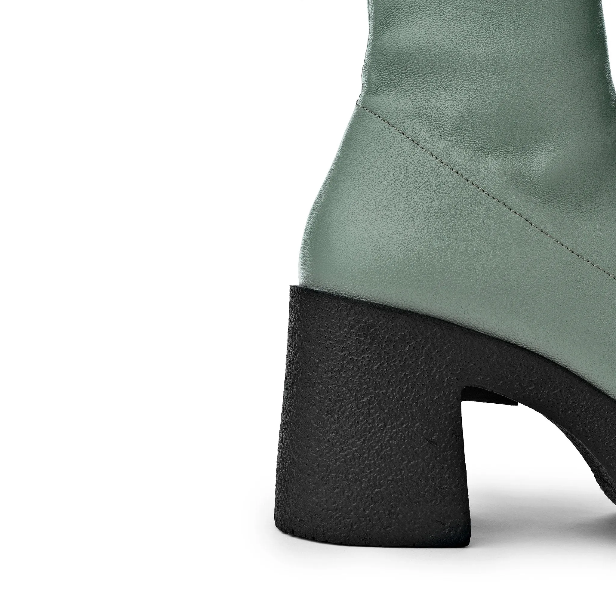 Umi Sage Green Stretch Leather Chunky Ankle Boots