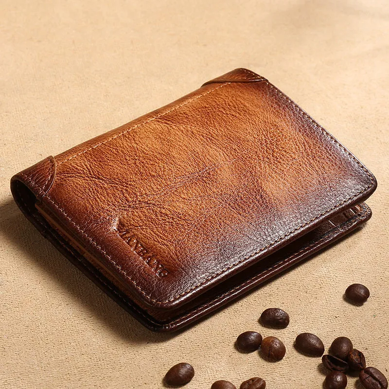 Vegetable-Tanned Leather Tri-Fold Short Wallet