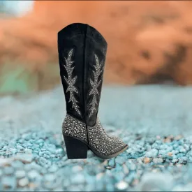 Very G Black Rhinestone Western Style Boots