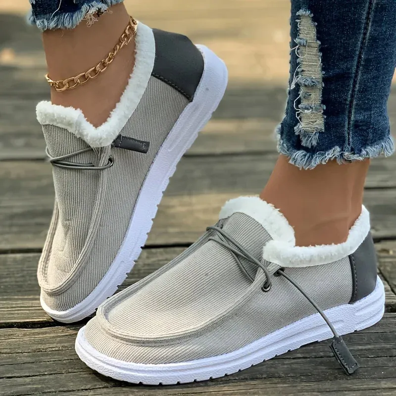 Winter plush lined flat shoes, Women's low top slip on shoes, women's footwear