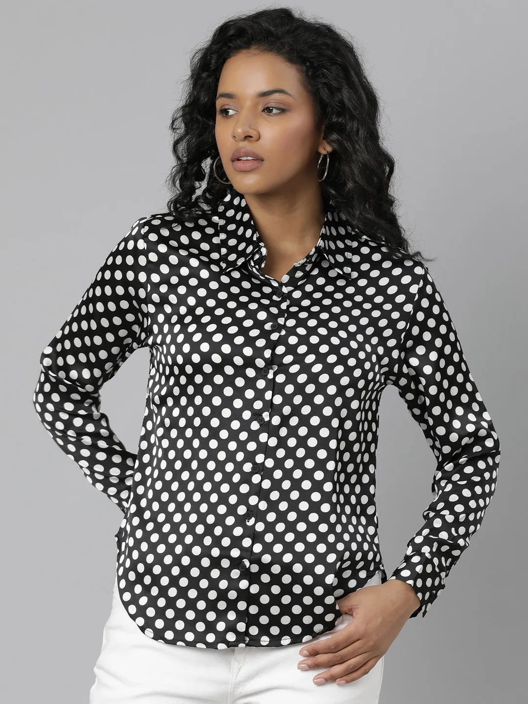 Women Black Polka Dots Shirt