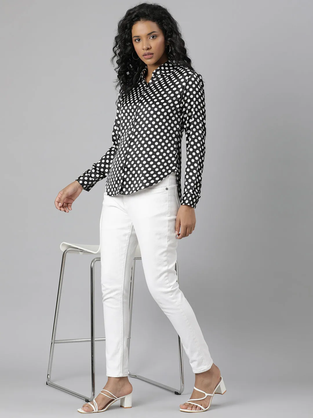 Women Black Polka Dots Shirt