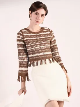 Women Brown Solid Crochet Top