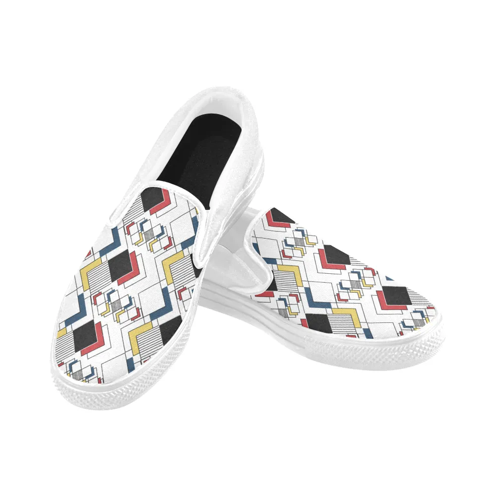 Women's Big Size Clashing Cubes Geometrical Print Slip-on Canvas Shoes