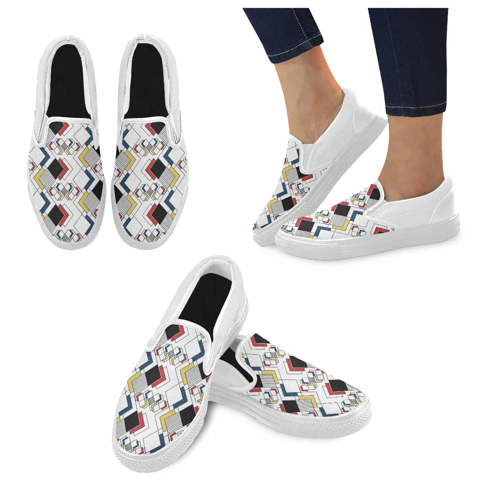 Women's Big Size Clashing Cubes Geometrical Print Slip-on Canvas Shoes