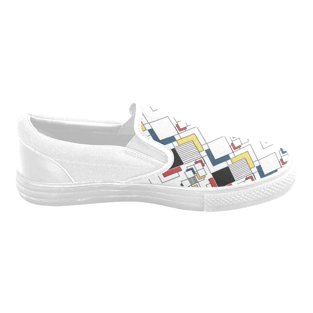 Women's Big Size Clashing Cubes Geometrical Print Slip-on Canvas Shoes