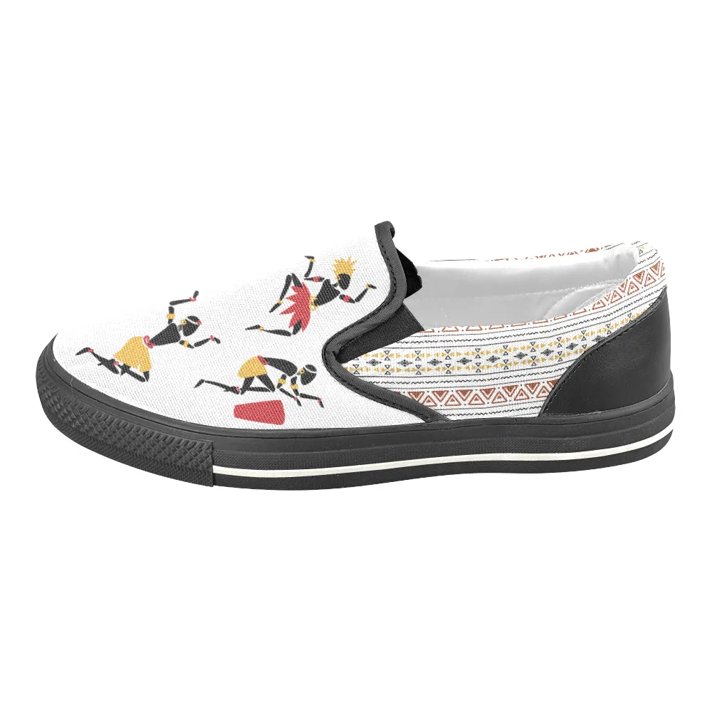 Women's Big Size Dancing Silhouette Tribal Print Slip-on Canvas Shoes