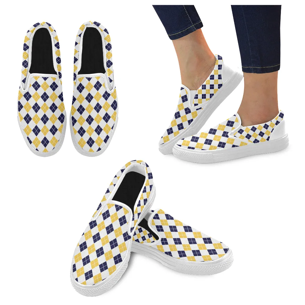 Women's Big Size Diagonal Checks Print Slip-on Canvas Shoes