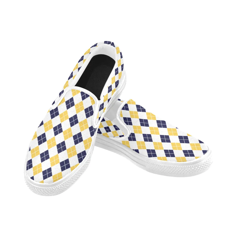 Women's Big Size Diagonal Checks Print Slip-on Canvas Shoes