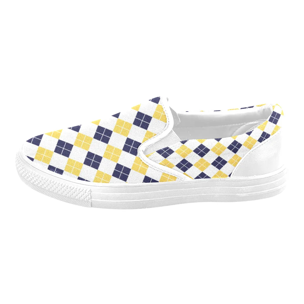 Women's Big Size Diagonal Checks Print Slip-on Canvas Shoes