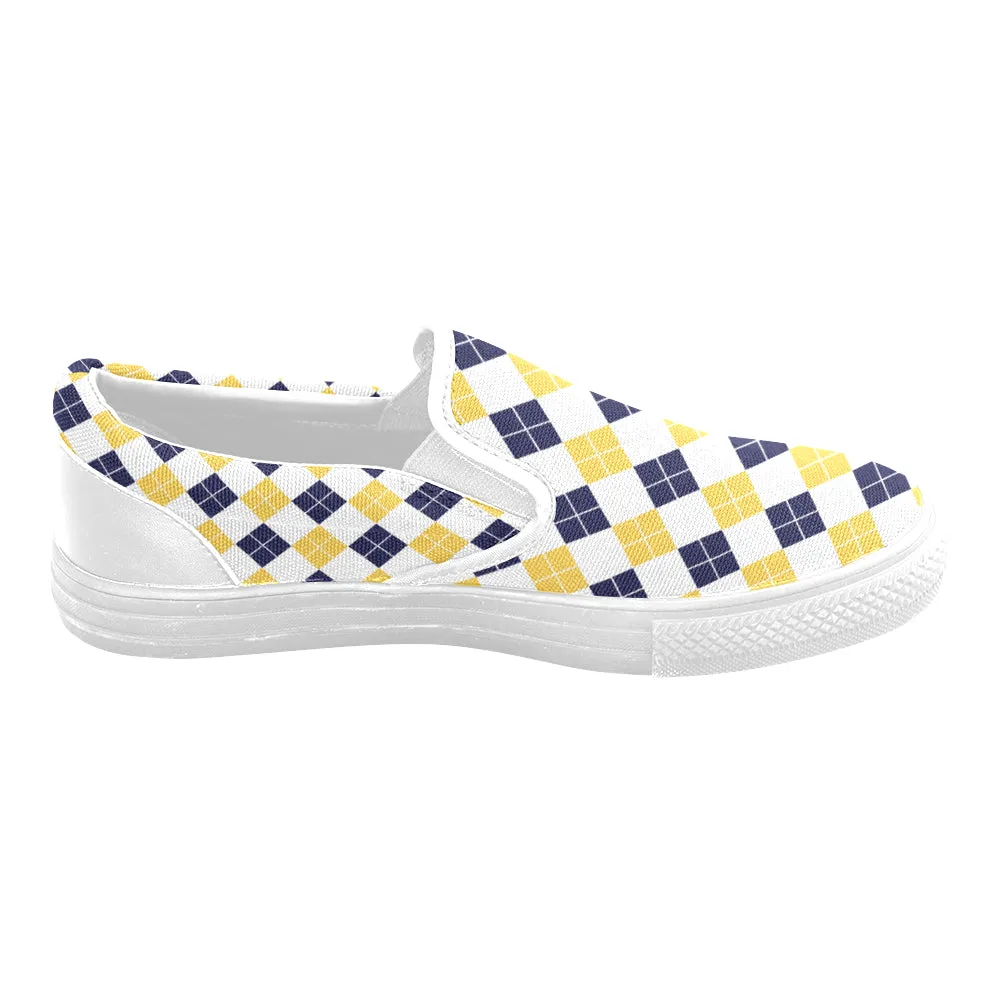 Women's Big Size Diagonal Checks Print Slip-on Canvas Shoes